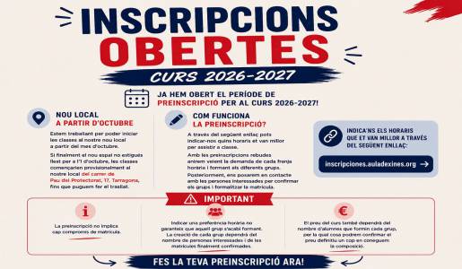 Inscripcions obertes per al curs 2026-2027!